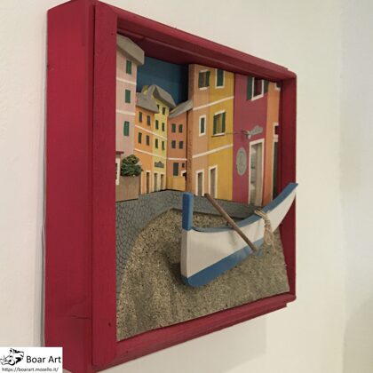Riproduzione 3d in legno Piazzetta di Boccadasse cm 30x25